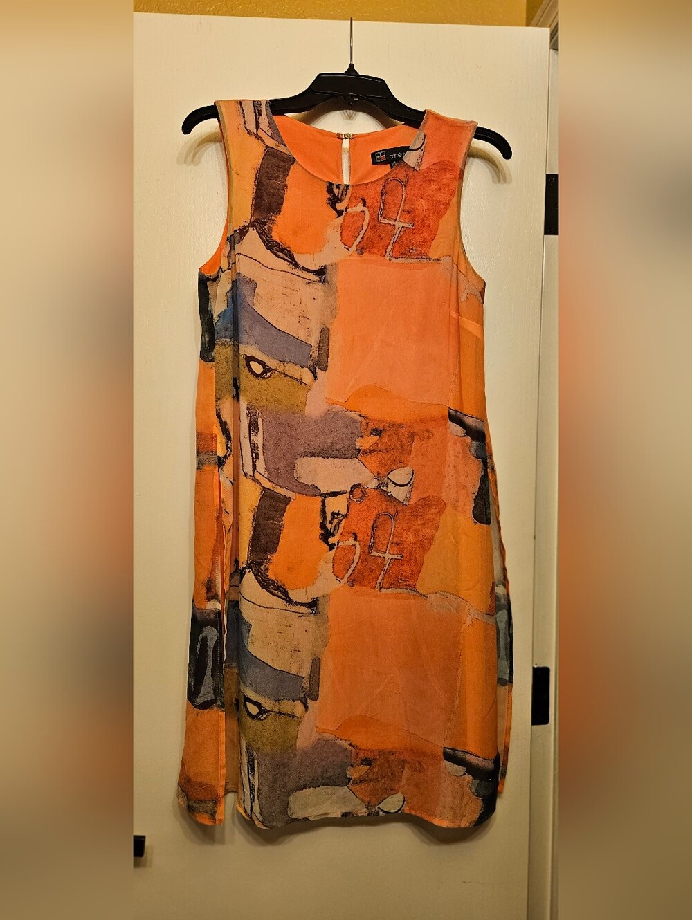 Carre Noir  Orange Abstract Sleeveless Mini Dress